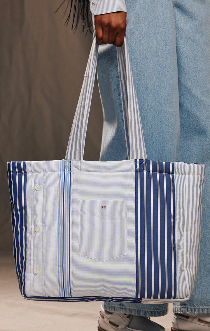 Sac cabas upcyclé en patchwork de coton rayé Pap'Atelier