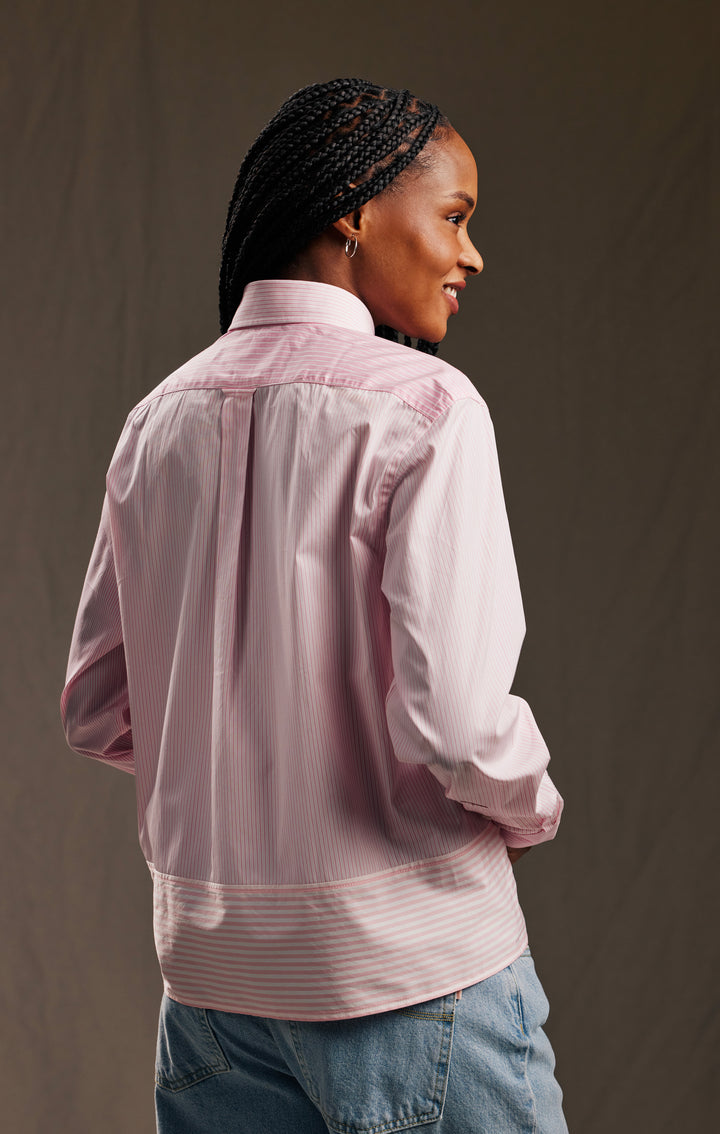 Chemise upcyclée en coton rayée rose et blanc Pap'Atelier