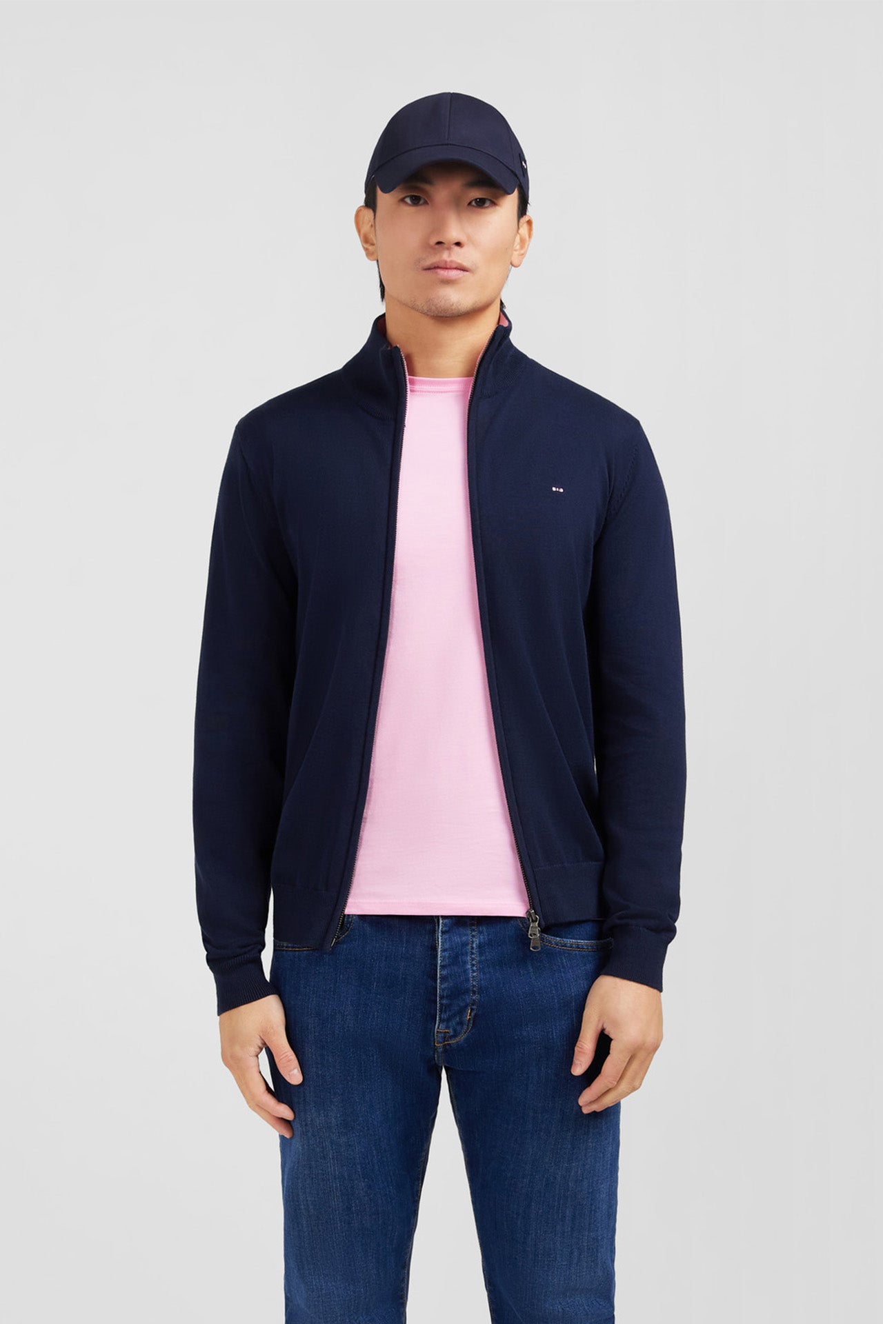 Navy blue cotton cardigan with zipper