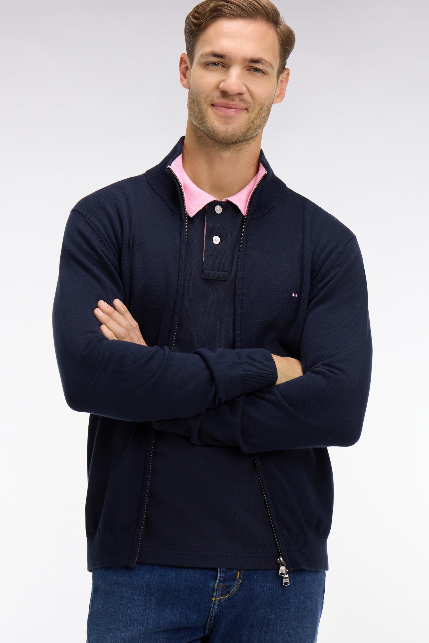 Cardigan bleu marine zippé en coton