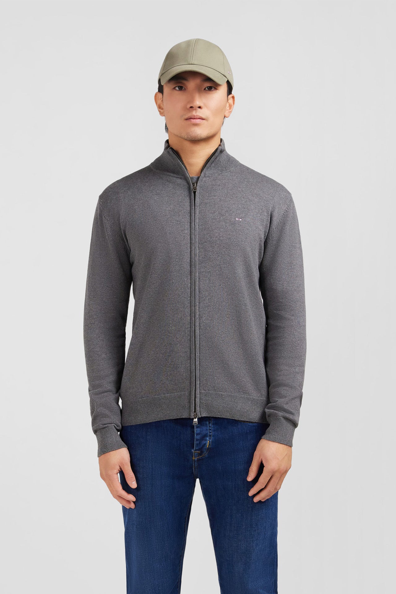 Cardigan gris zippé en coton