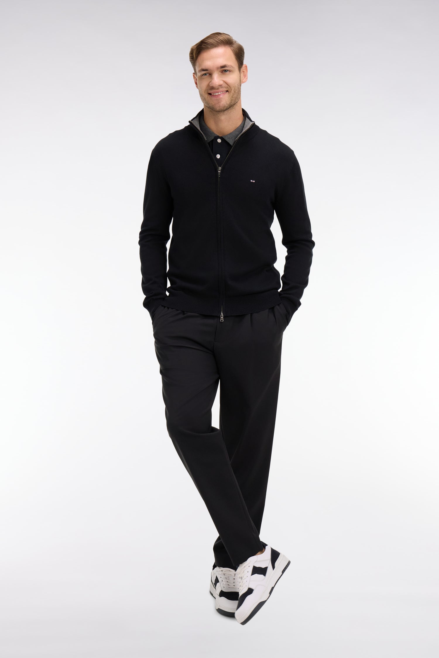 Cardigan noir zippé en coton