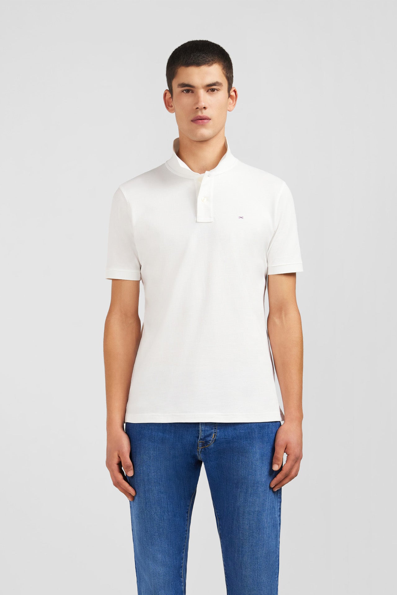 Poloshirt Weiß aus Baumwolle pima mit Details kontrastierend