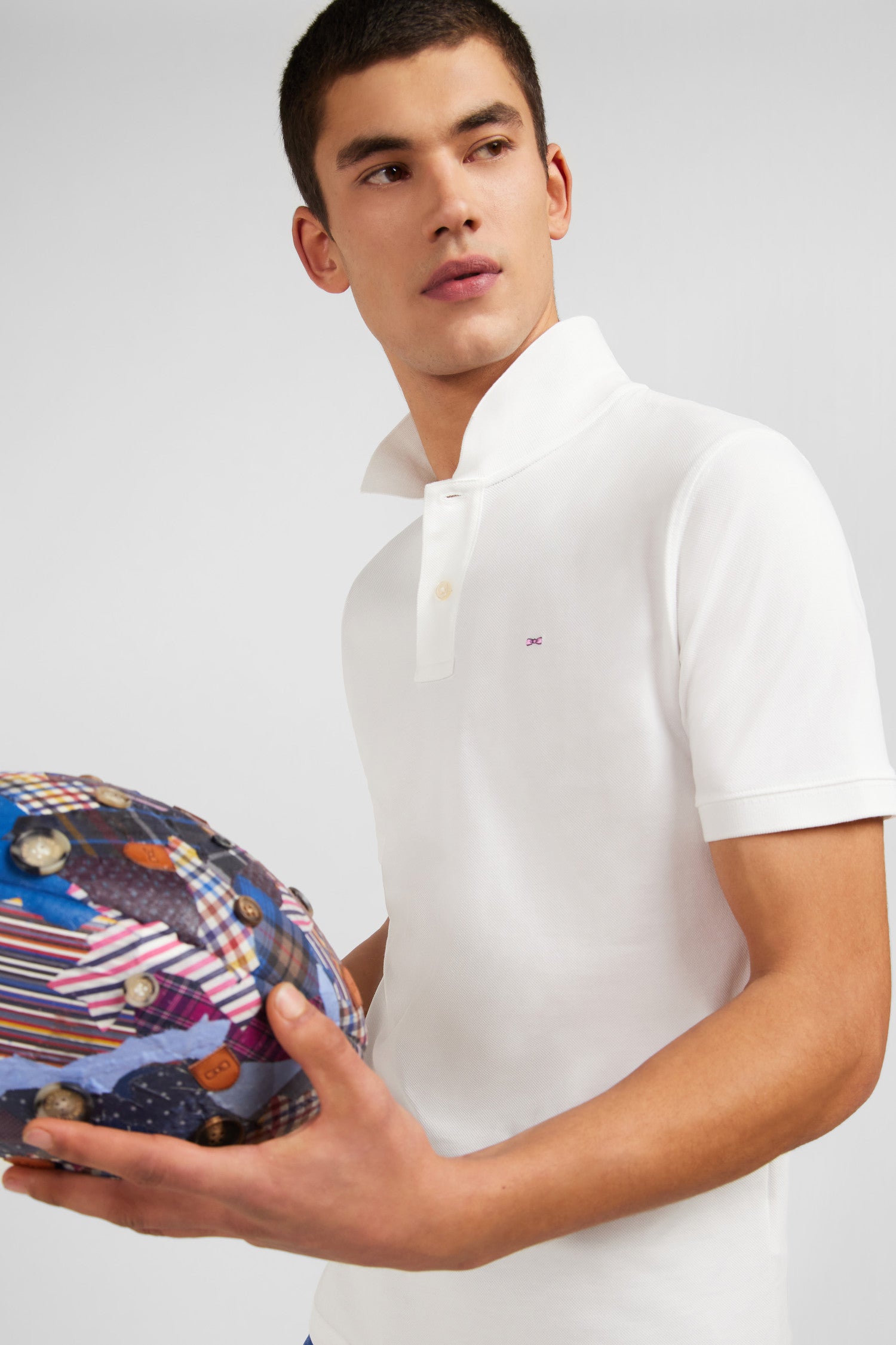 Poloshirt Weiß aus Baumwolle pima mit Details kontrastierend