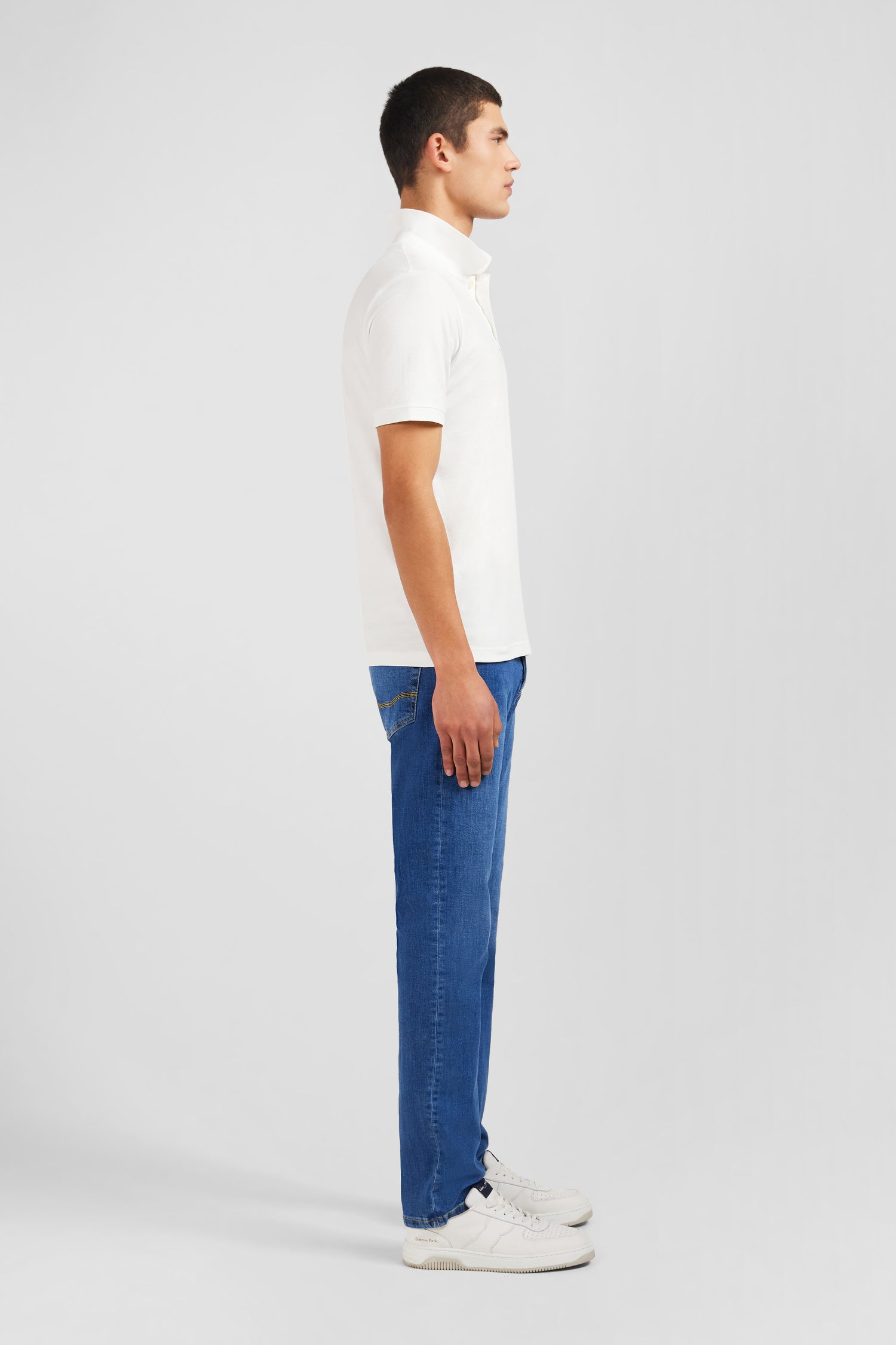Poloshirt Weiß aus Baumwolle pima mit Details kontrastierend