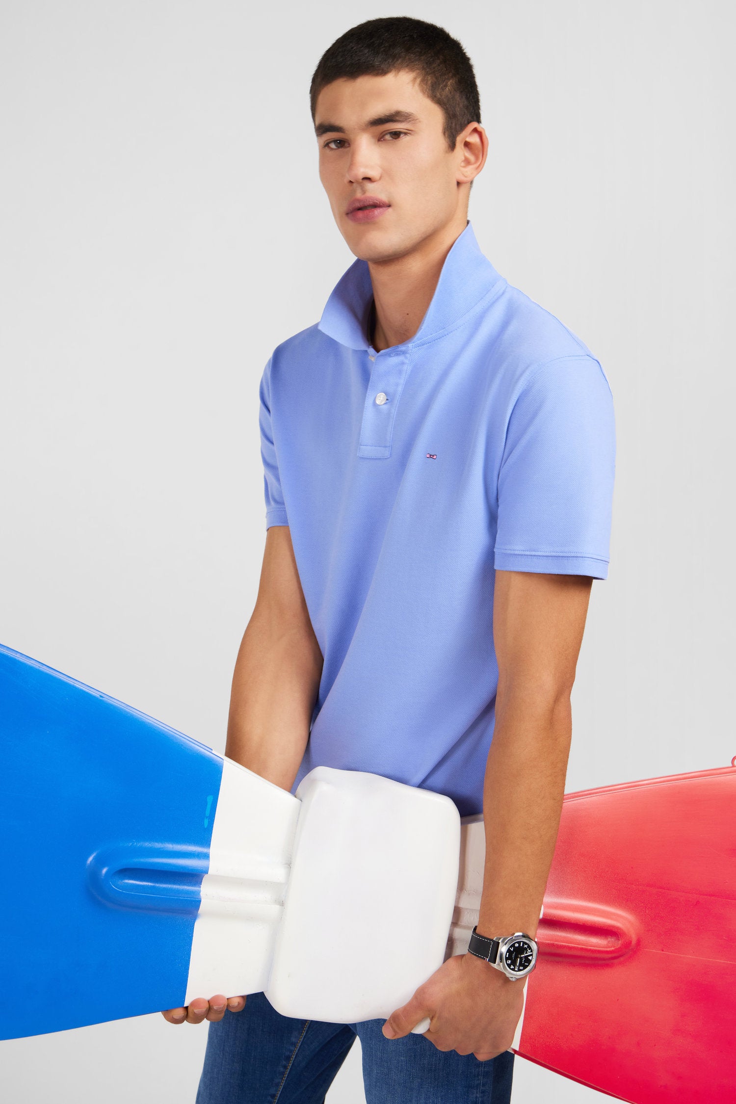 Polo bleu en coton pima stretch Eden Park