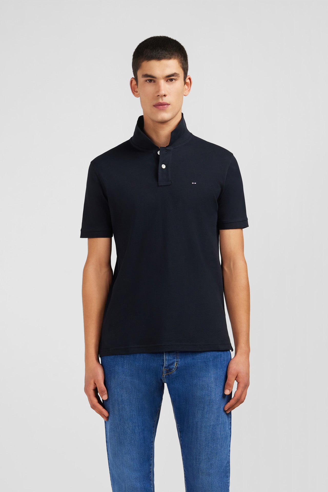 Black stretch pima cotton polo