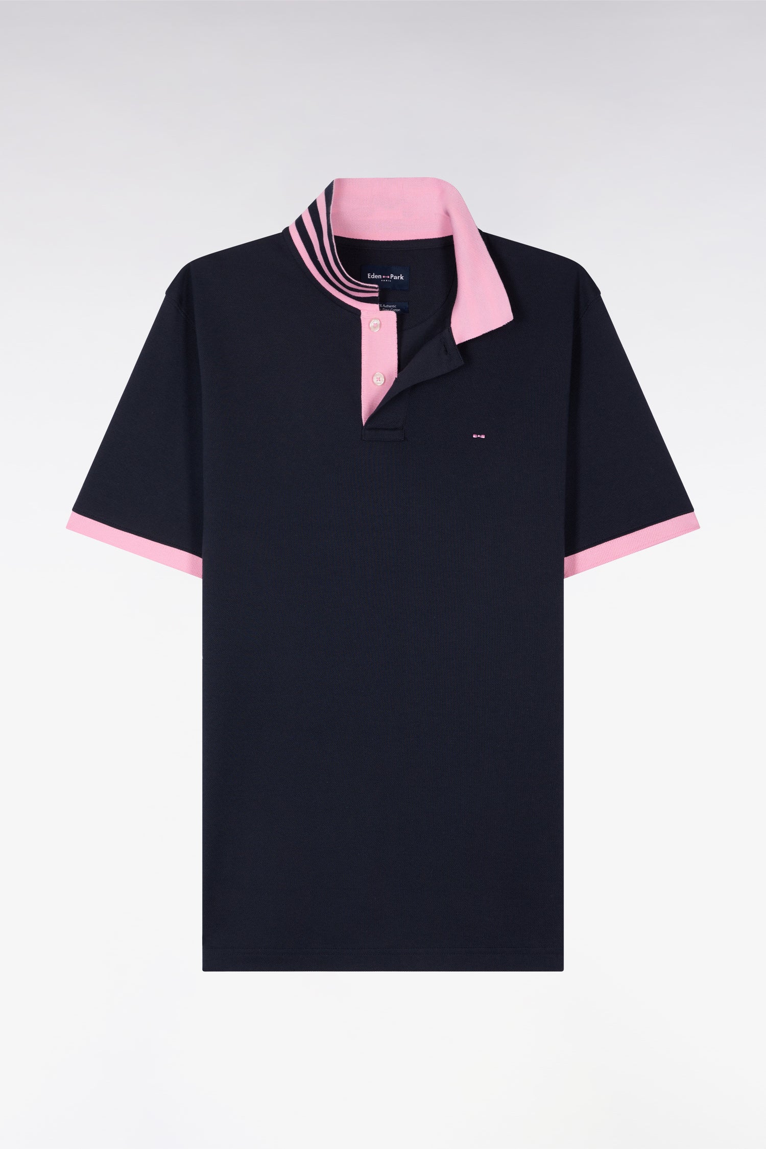 Polo bleu marine en coton pima avec détails contrastés