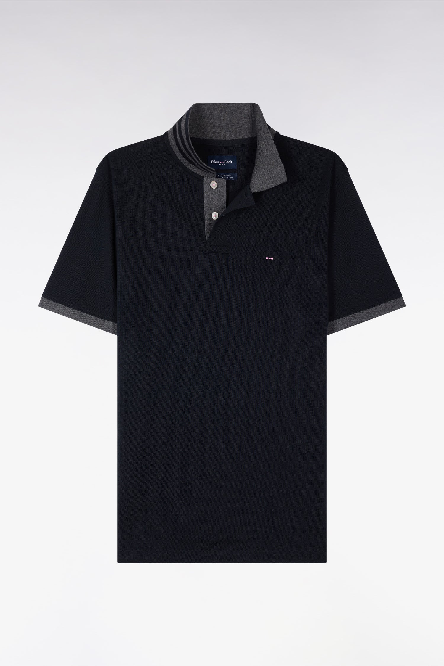 Polo noir en coton pima avec détails contrastés