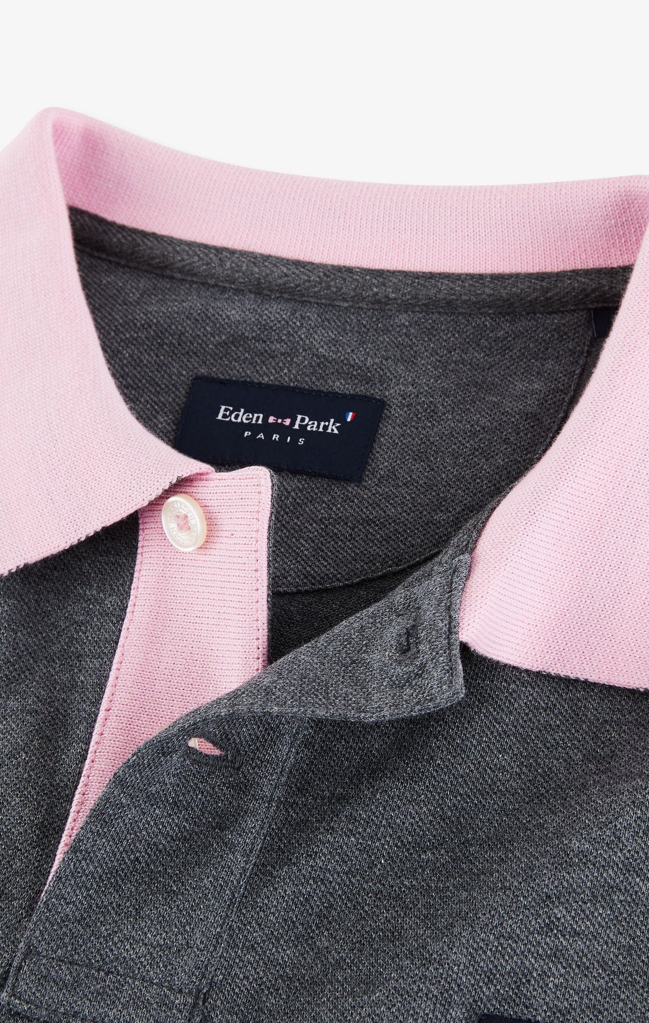 Polo manches longues gris en coton avec col contrasté