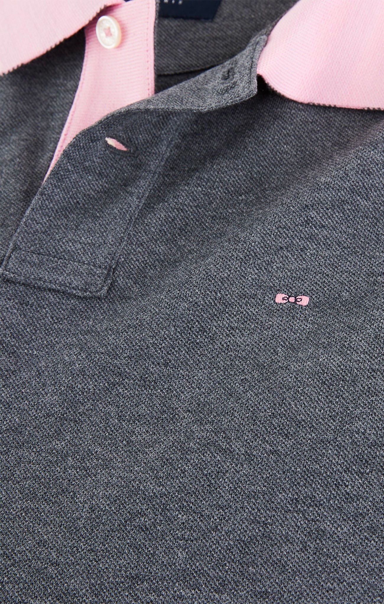 Polo manches longues gris en coton avec col contrasté