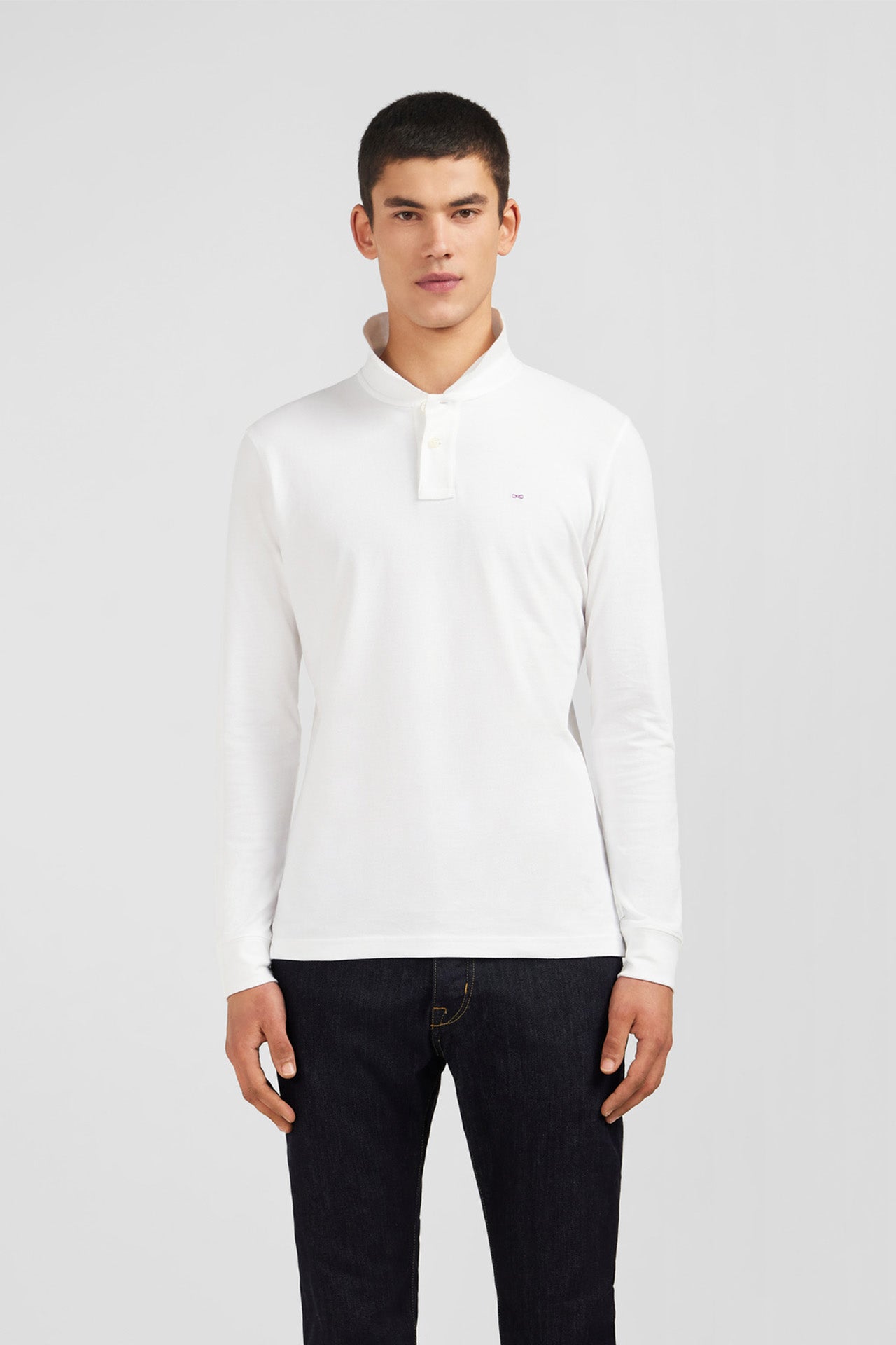 White cotton polo with contrasting neck