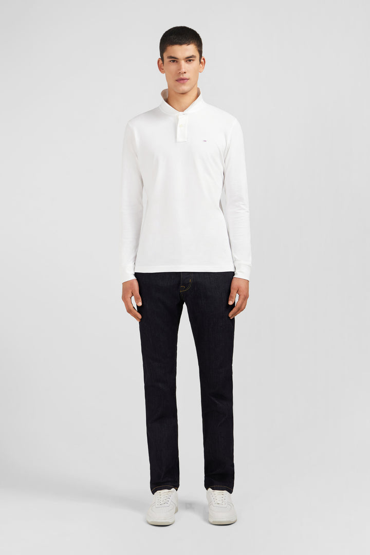 Polo blanc uni en piqué de coton stretch