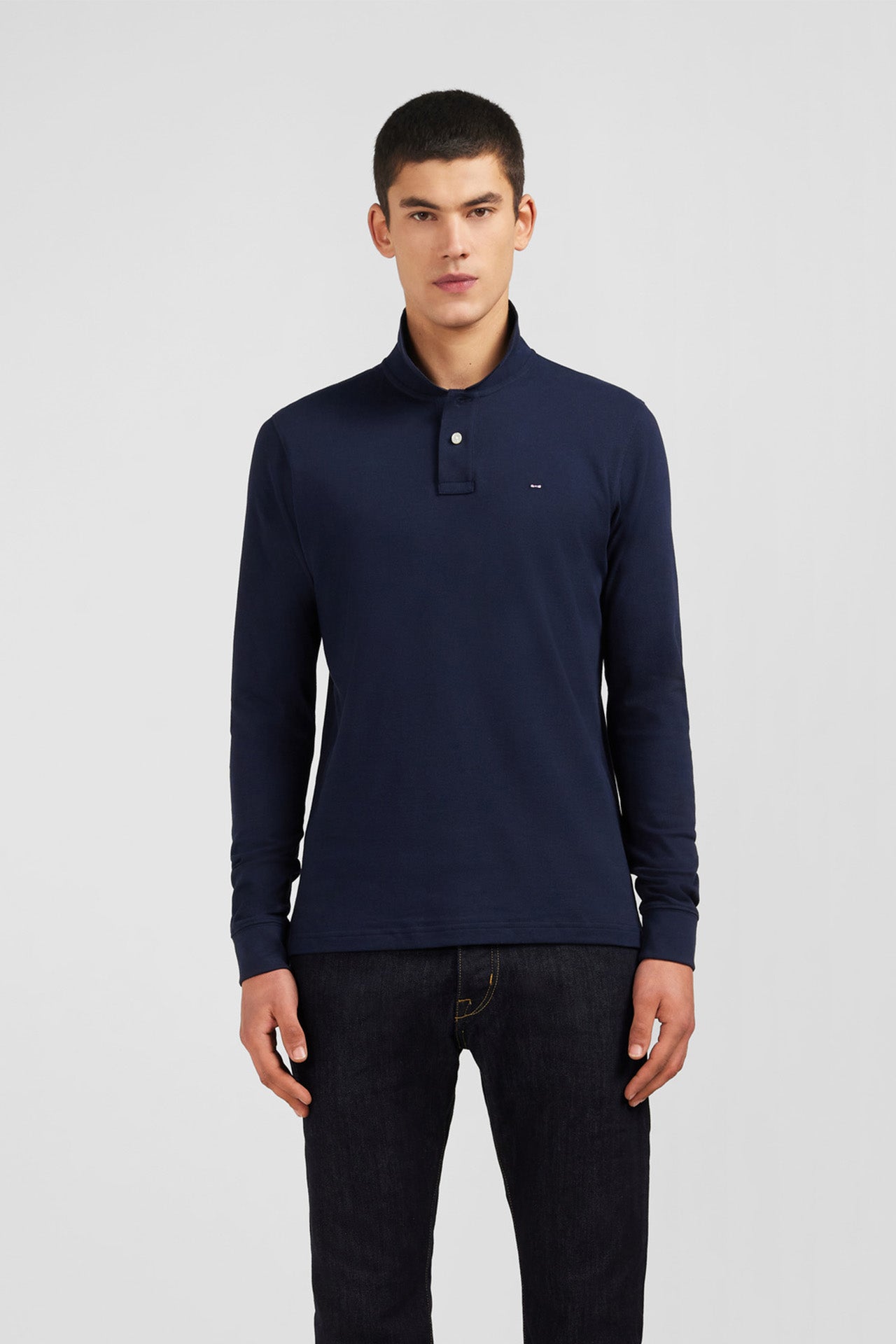 Navy blue cotton polo with contrasting neck