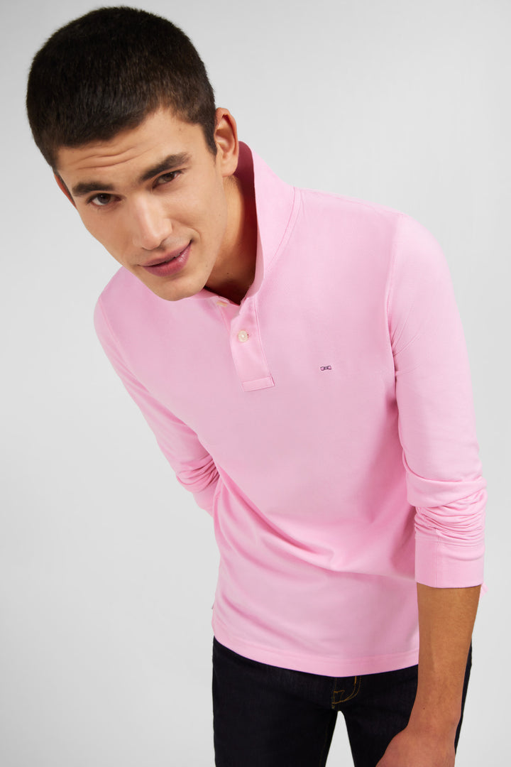 Polo rose uni en piqué de coton stretch