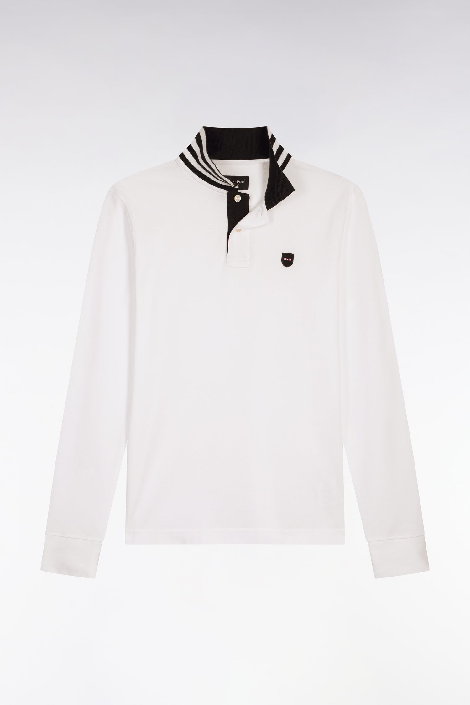 Poloshirt lange Ärmel weiß aus Baumwolle mit col kontrastierend