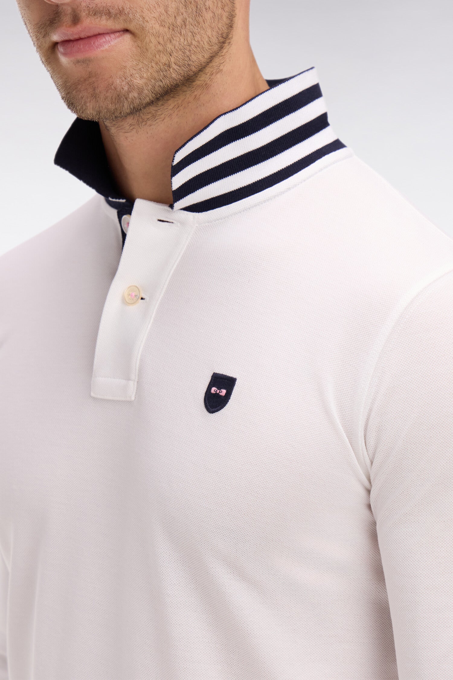 Poloshirt lange Ärmel weiß aus Baumwolle mit col kontrastierend