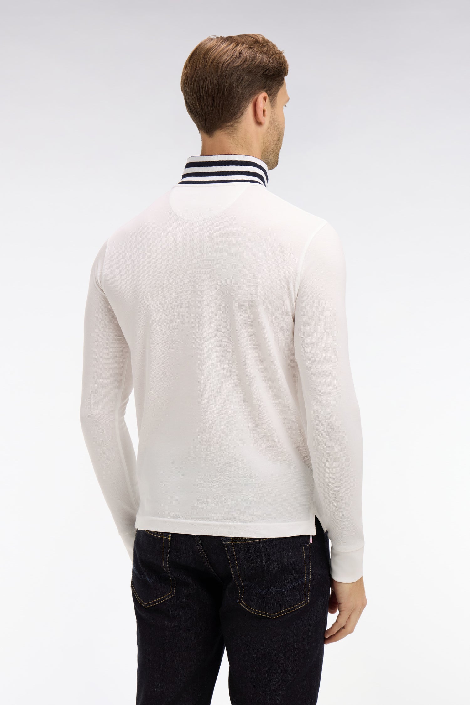 Poloshirt lange Ärmel weiß aus Baumwolle mit col kontrastierend