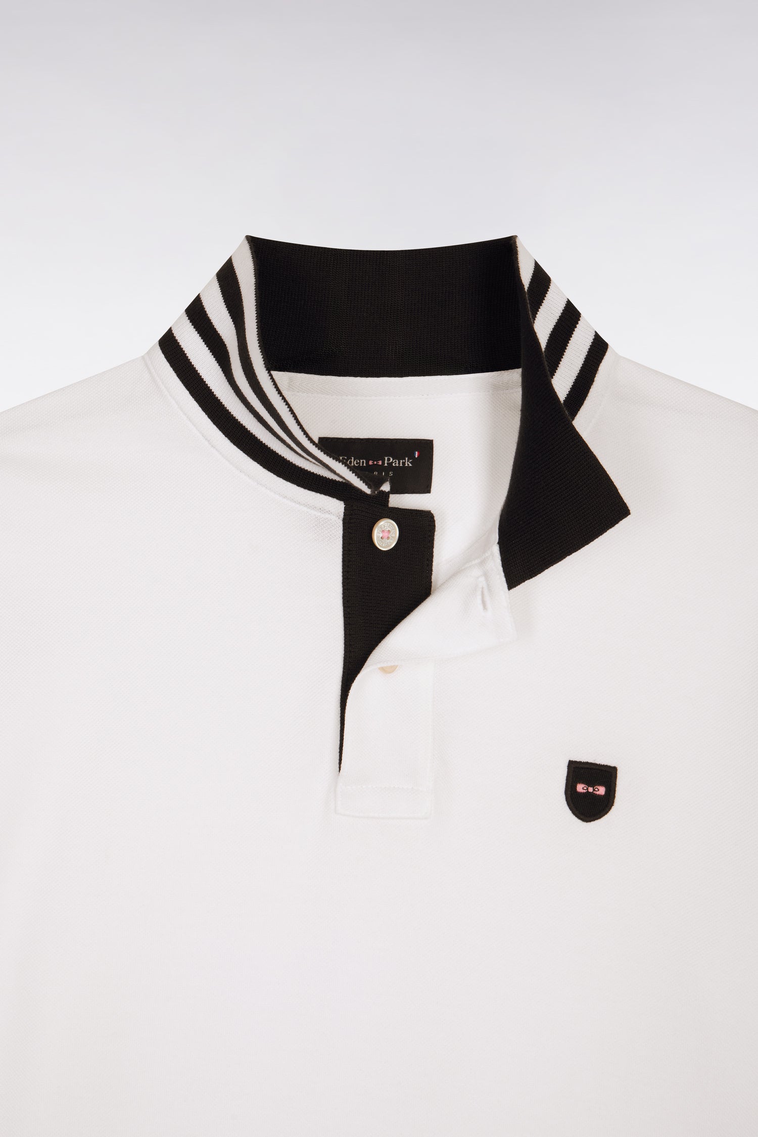 Poloshirt lange Ärmel weiß aus Baumwolle mit col kontrastierend
