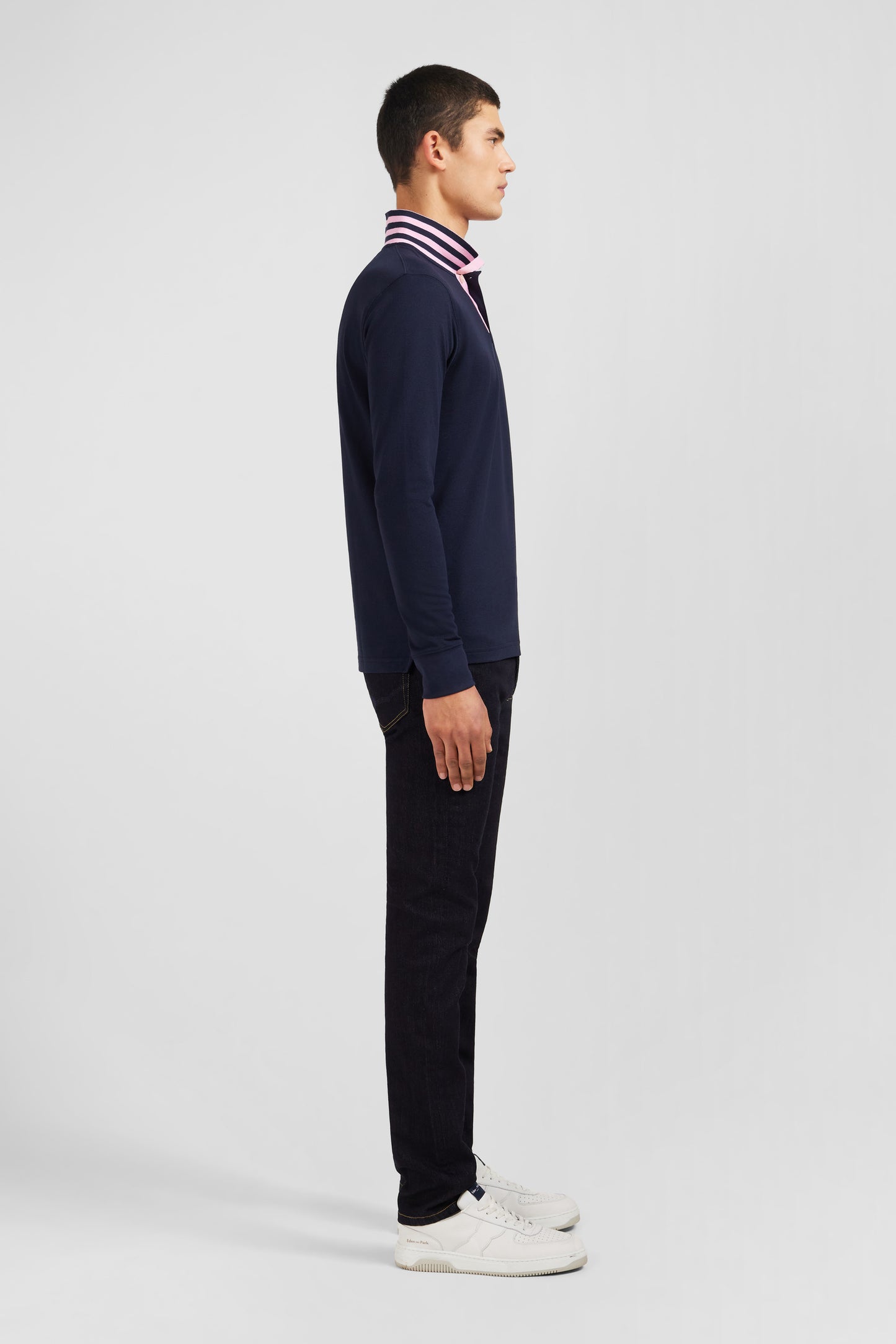 Navy cotton polo with contrasting neck
