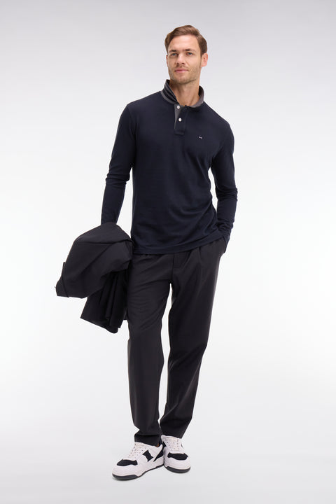 Black cotton polo with contrasting neck - Image 1