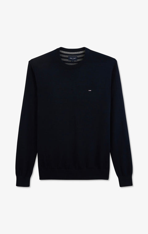 Pull bleu marine à col rond en coton - Image 2