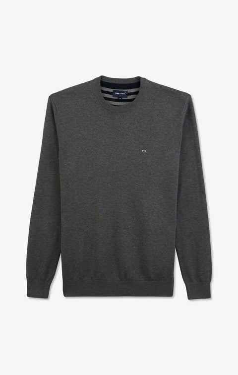 Pull gris à col rond en coton - Image 2