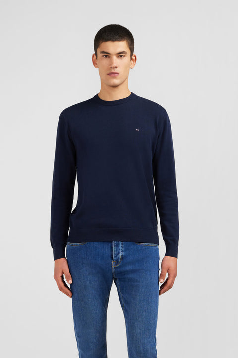 Pull bleu marine à col rond en coton - Image 1