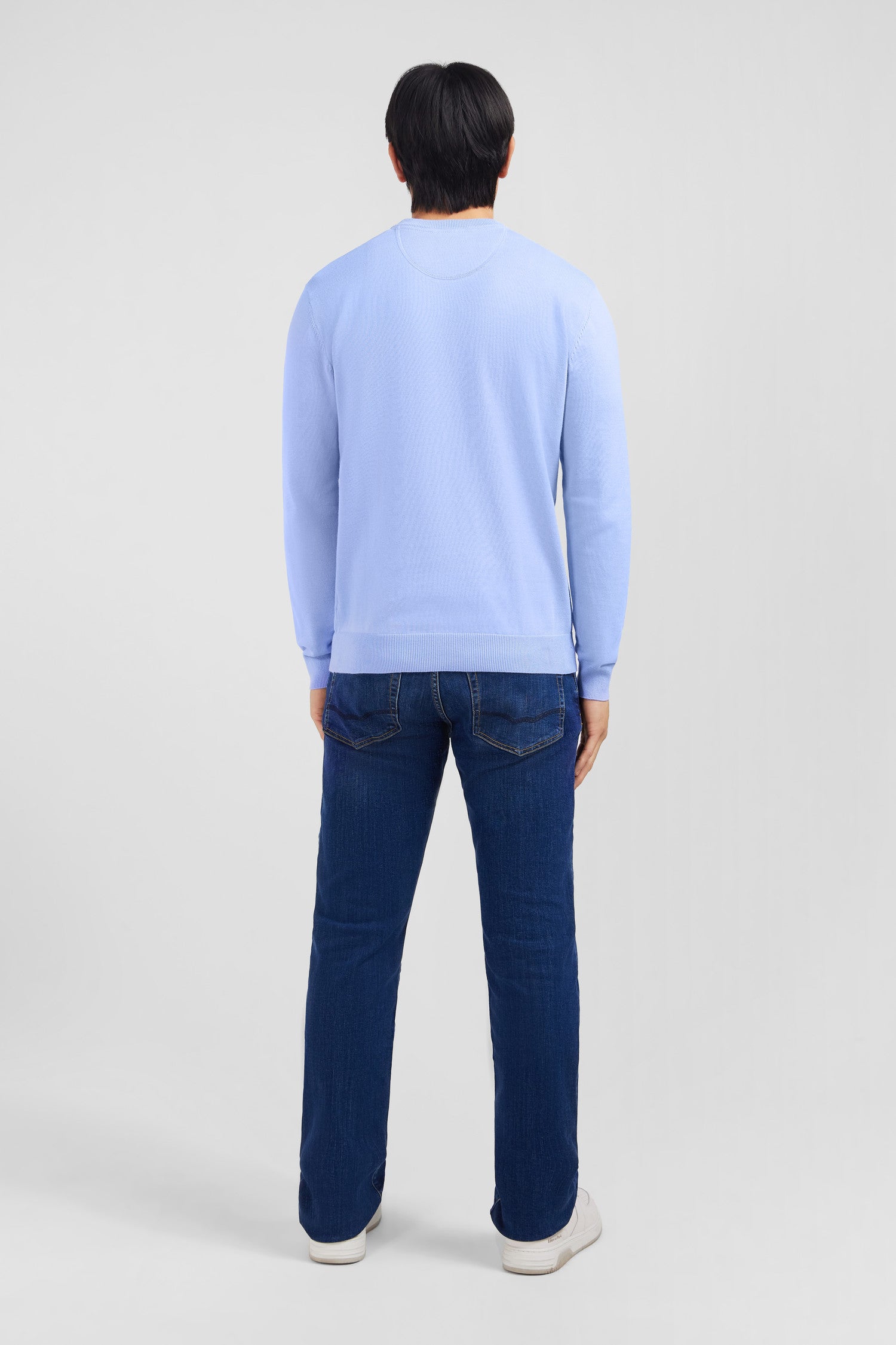 Pull bleu à col rond en coton
