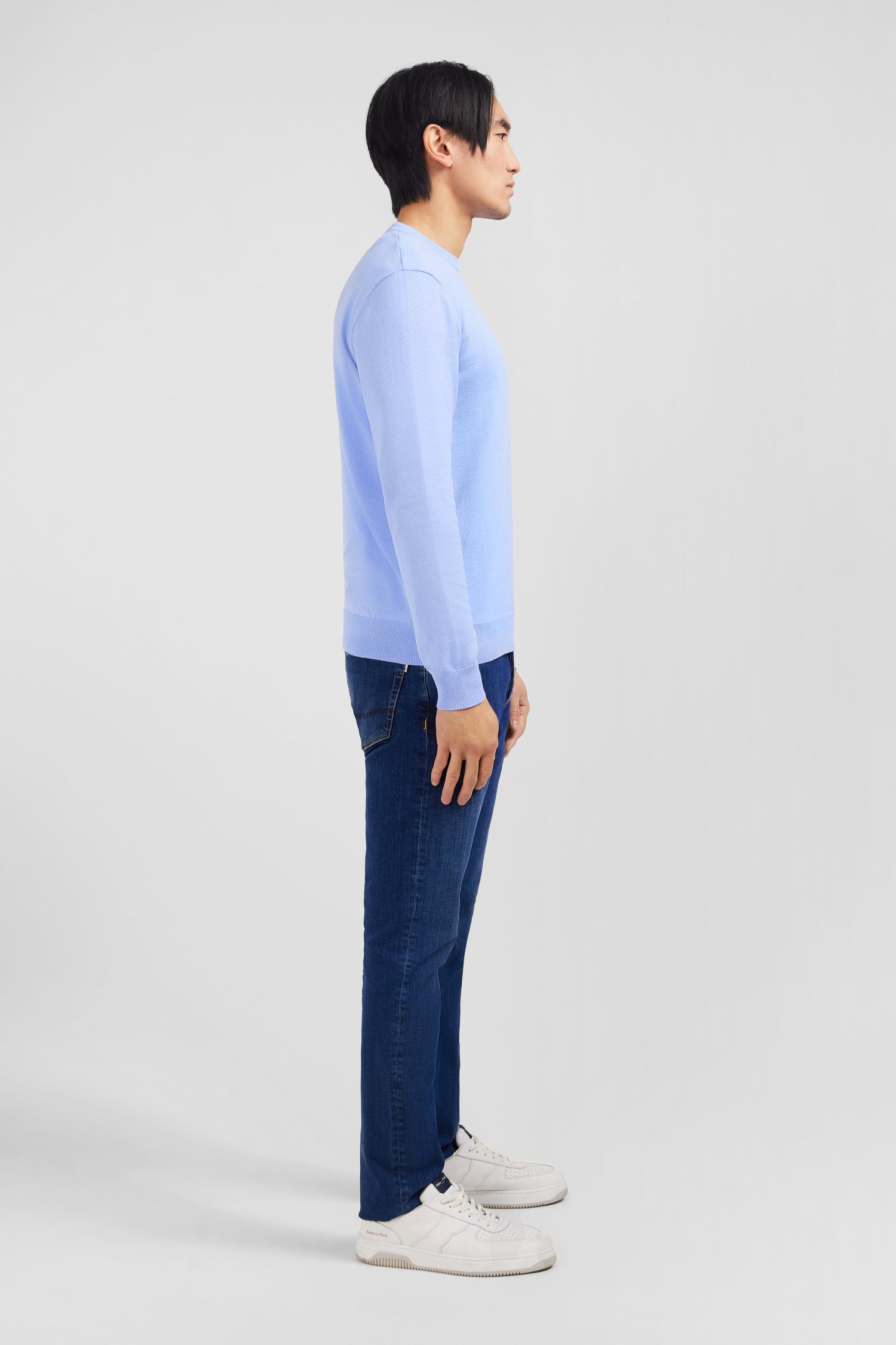 Pull bleu à col rond en coton