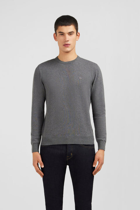 Pull gris à col rond en coton - Image 1