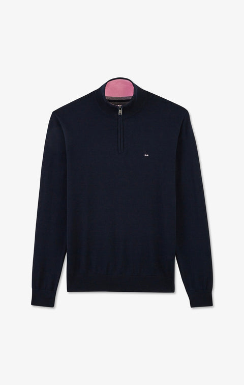 Pull bleu marine à col camionneur en coton - Image 2