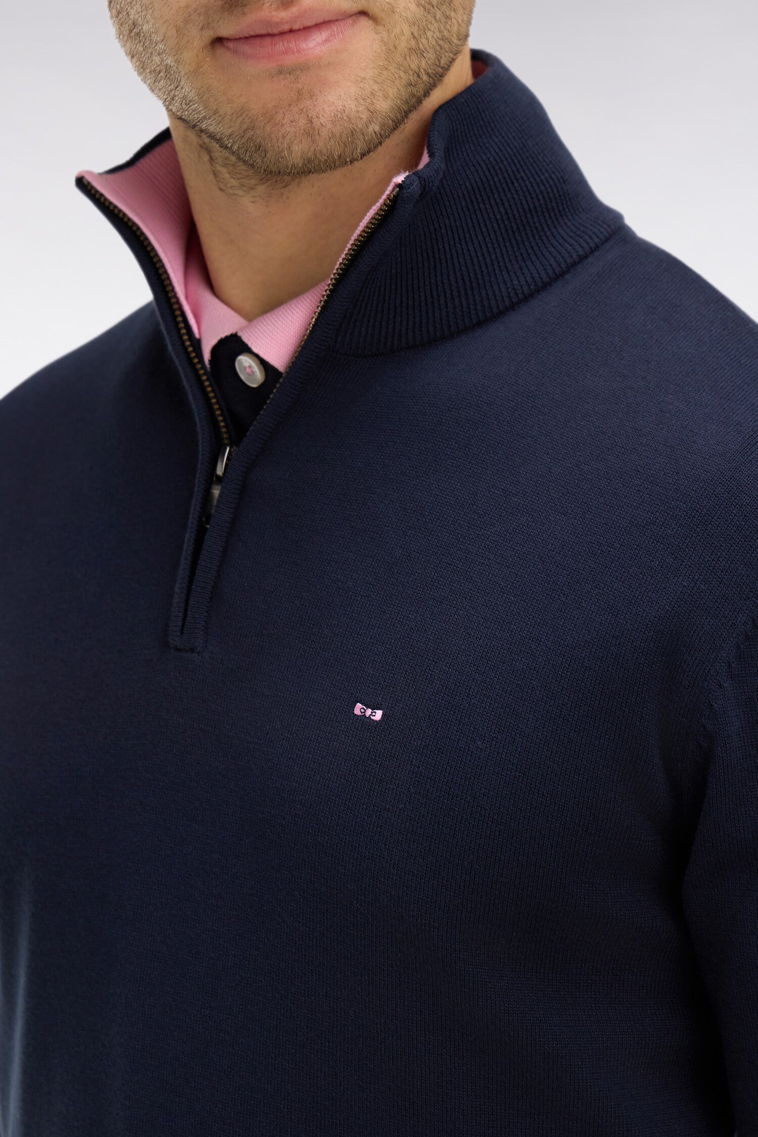 Pull bleu marine à col camionneur en coton