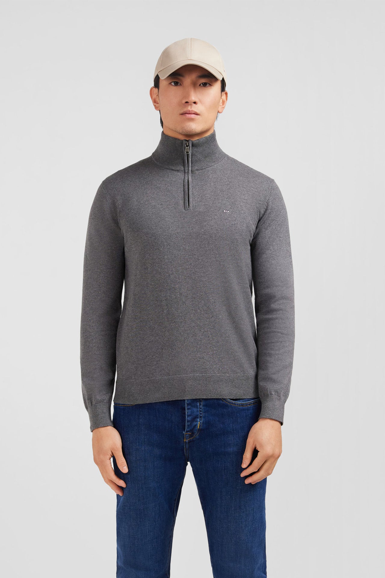 Pull gris à col camionneur en coton