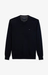 Pull bleu marine à col V en coton