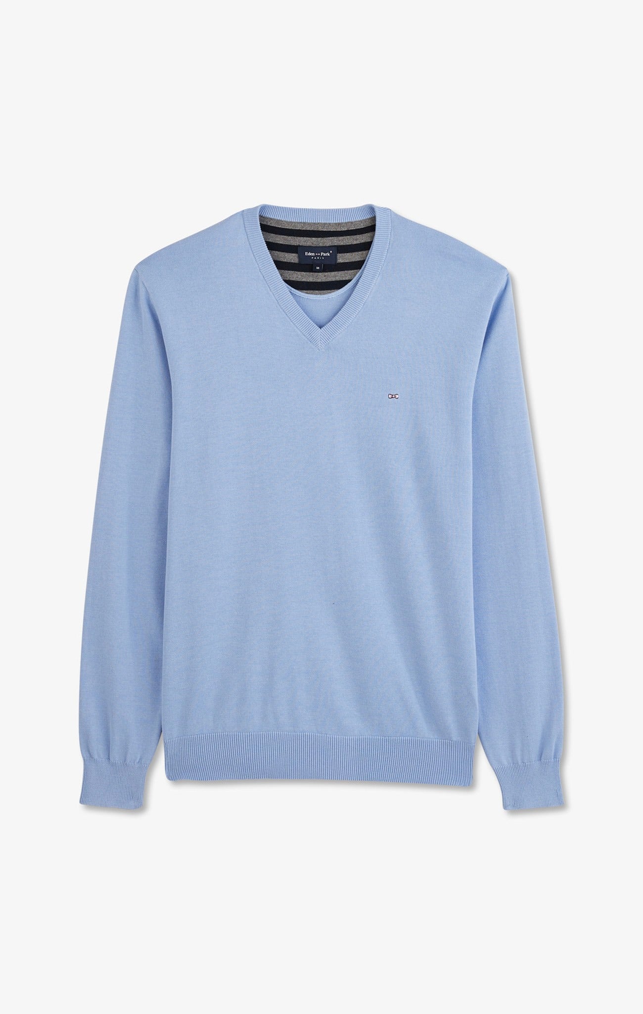 Pull bleu à col V en coton
