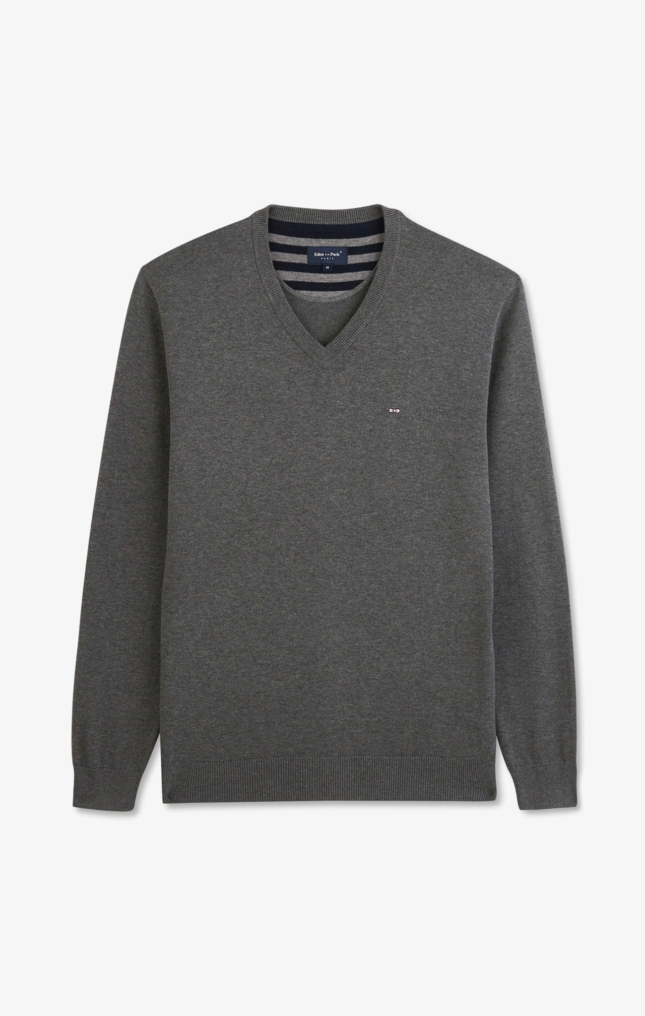 Pull gris à col V en coton