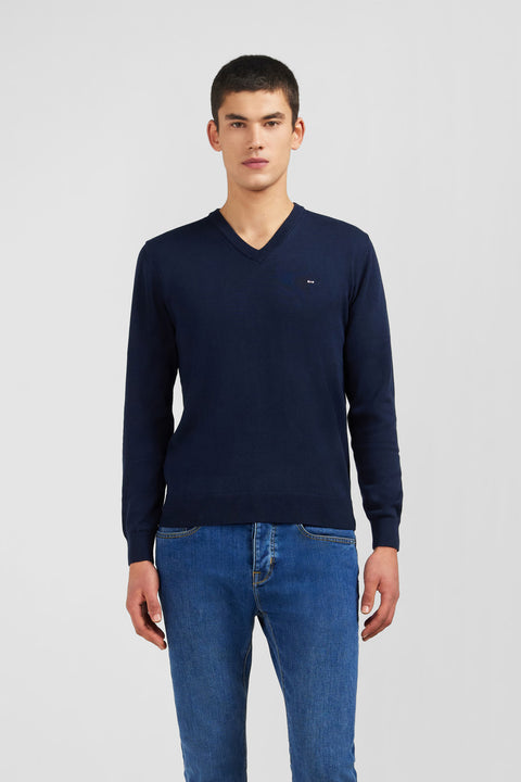 Pull bleu marine à col V en coton - Image 1