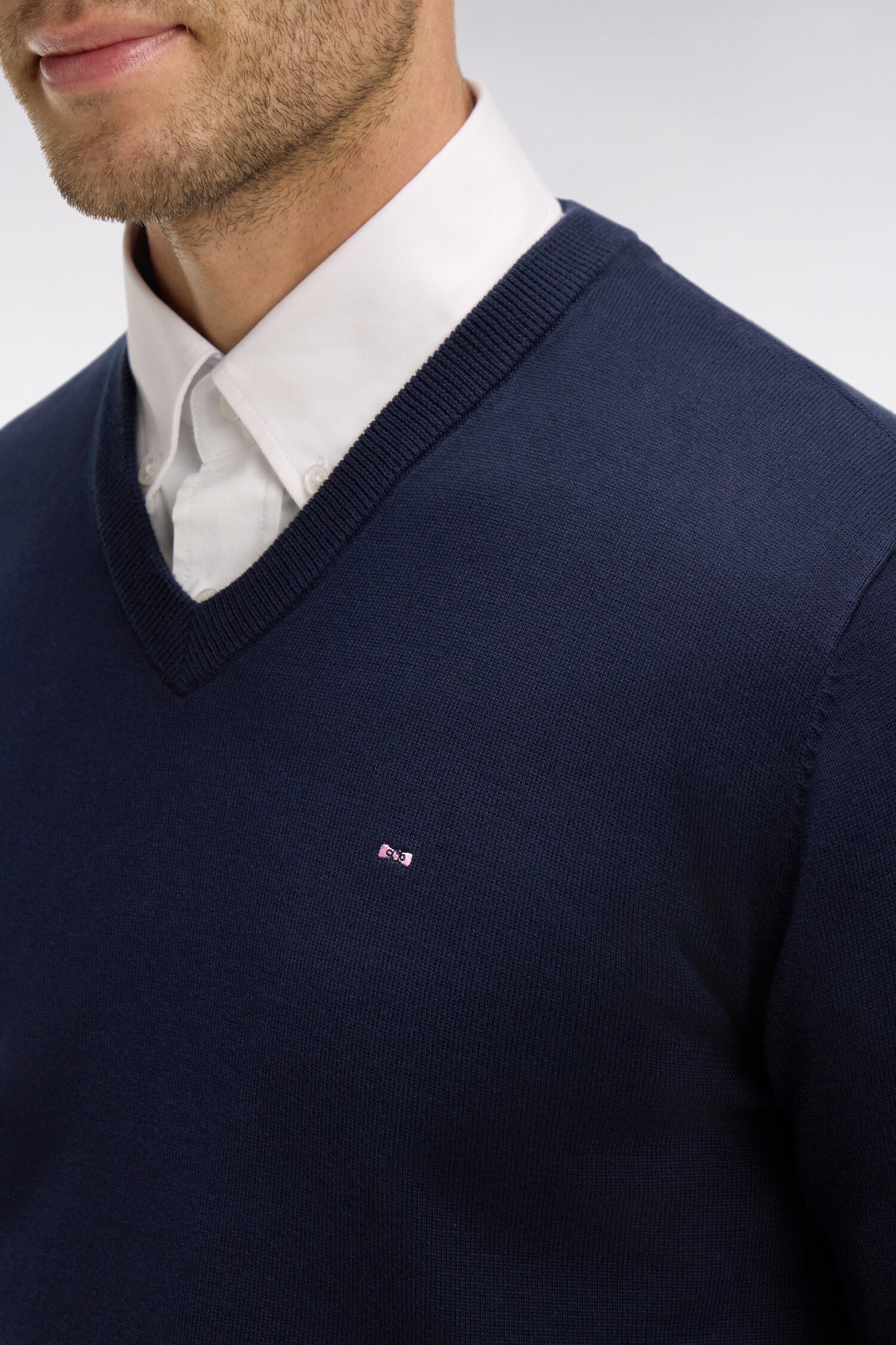 Pullover Marineblau mit V-Ausschnitt aus Baumwolle
