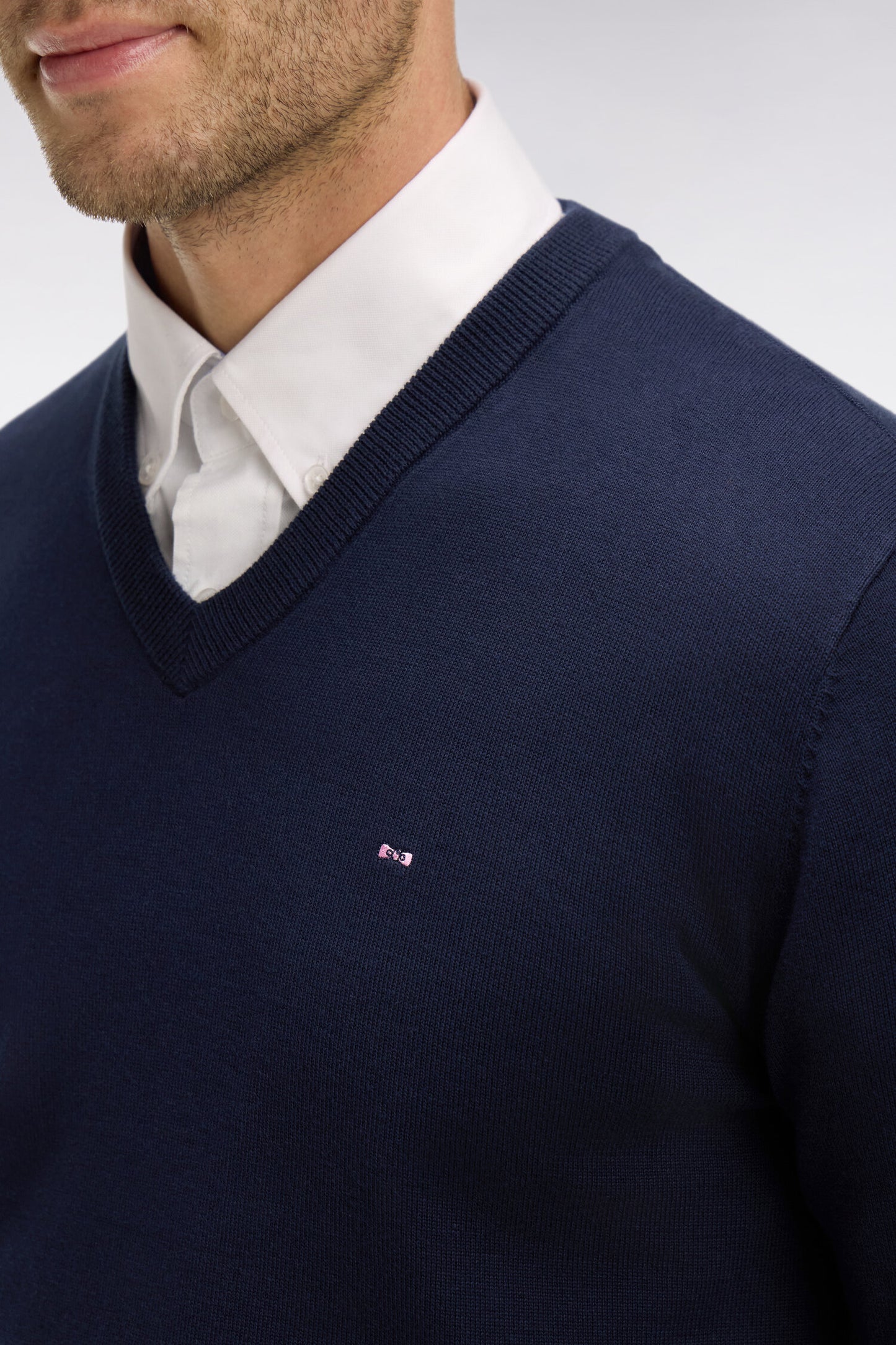 Navy blue cotton V-neck sweater