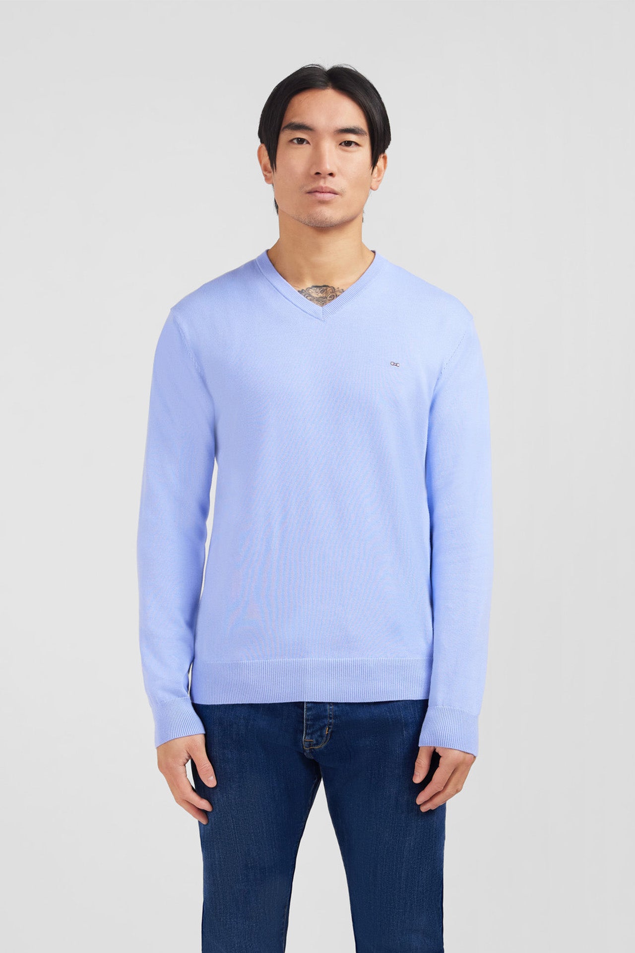 Pull bleu à col rond en coton