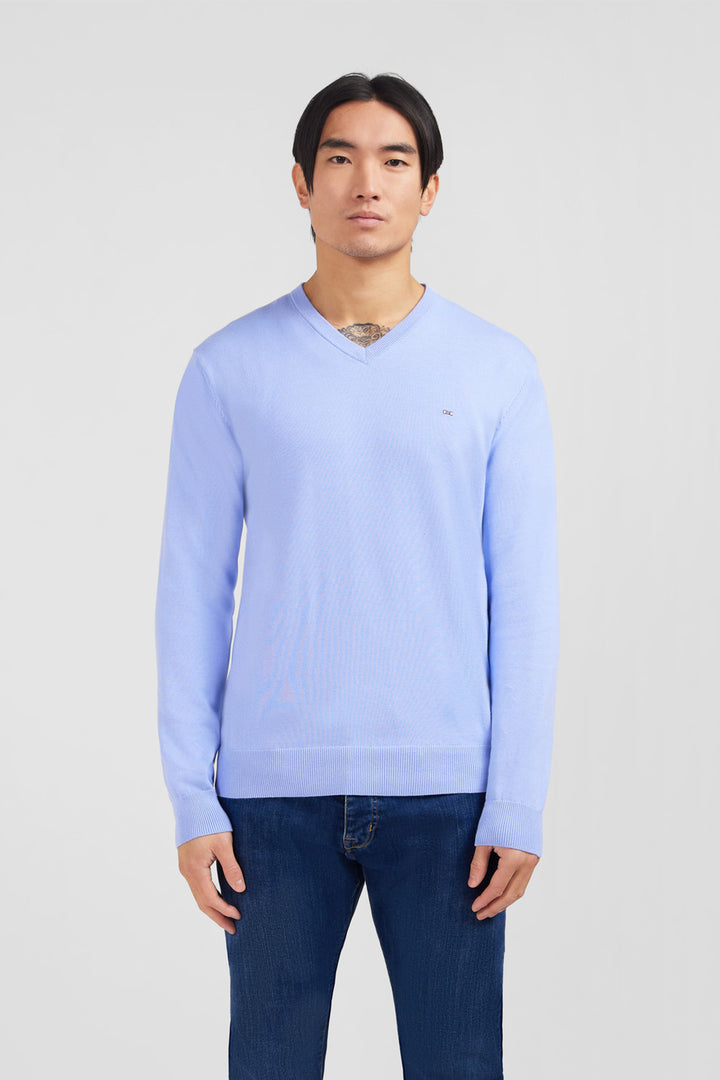 Light blue V-neck cotton jersey jumper