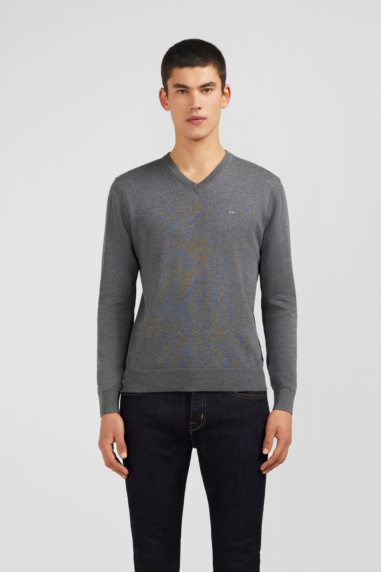 Grey V-neck cotton jersey jumper