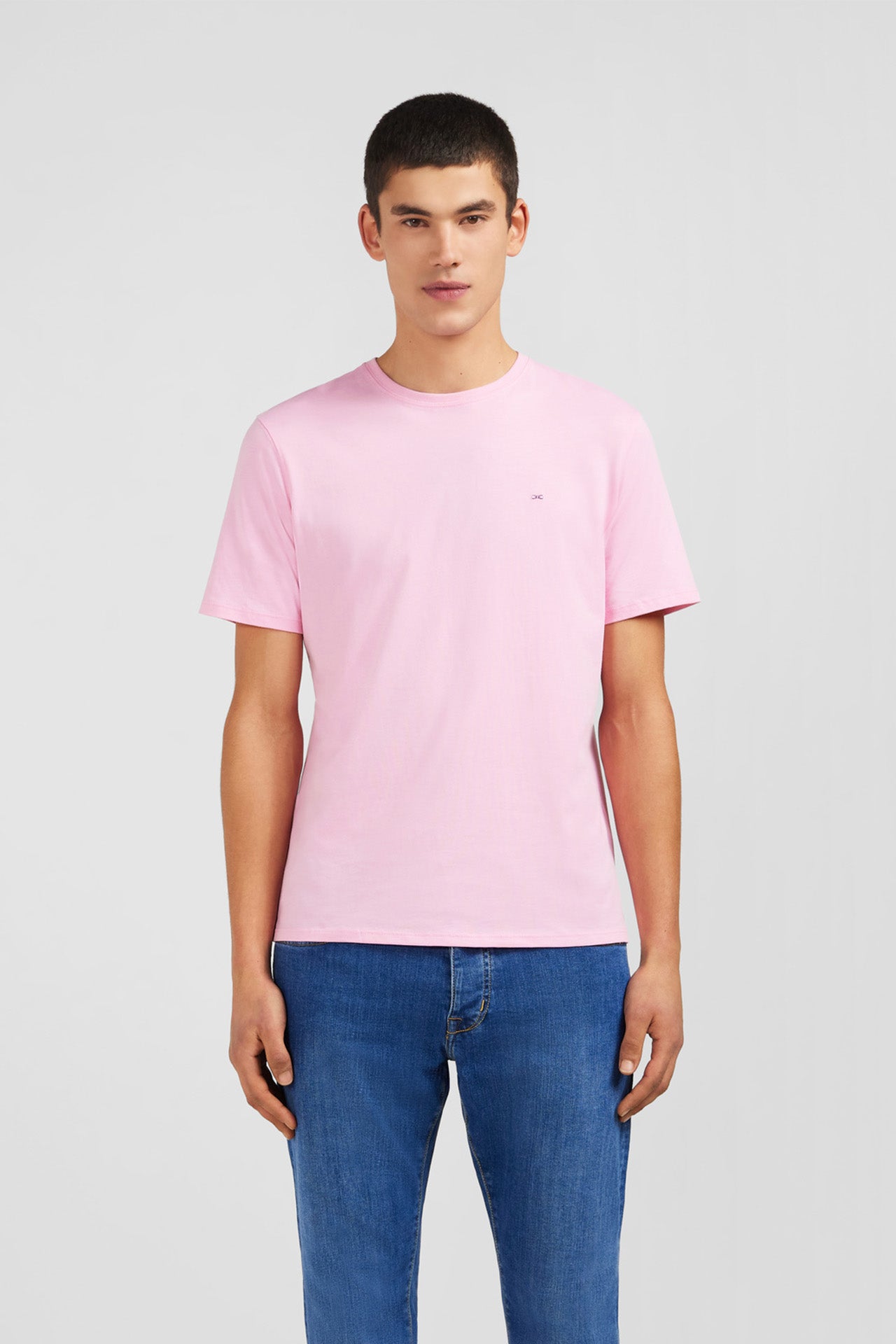 T-shirt rose col rond à manches courtes
