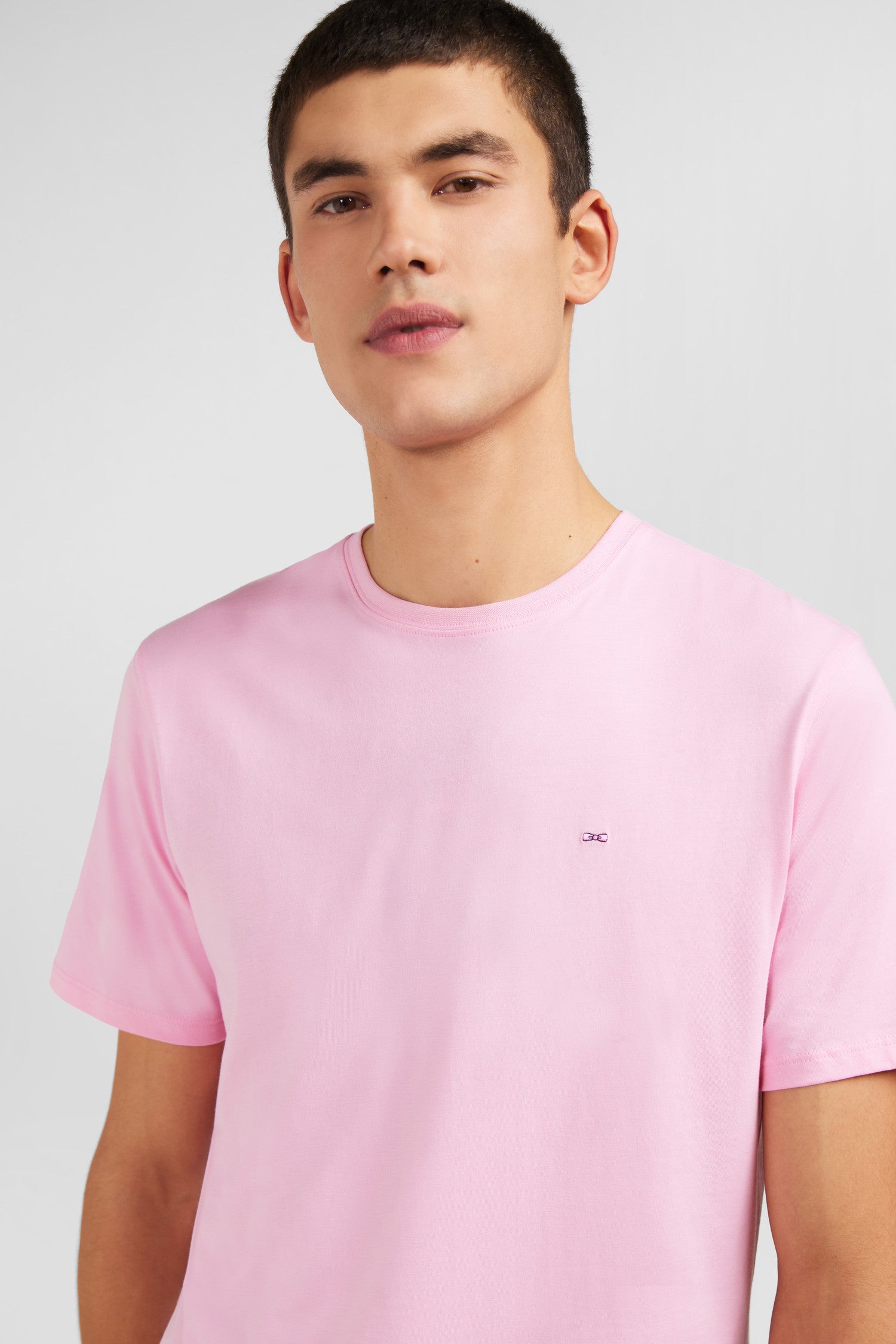T-shirt rose col rond à manches courtes