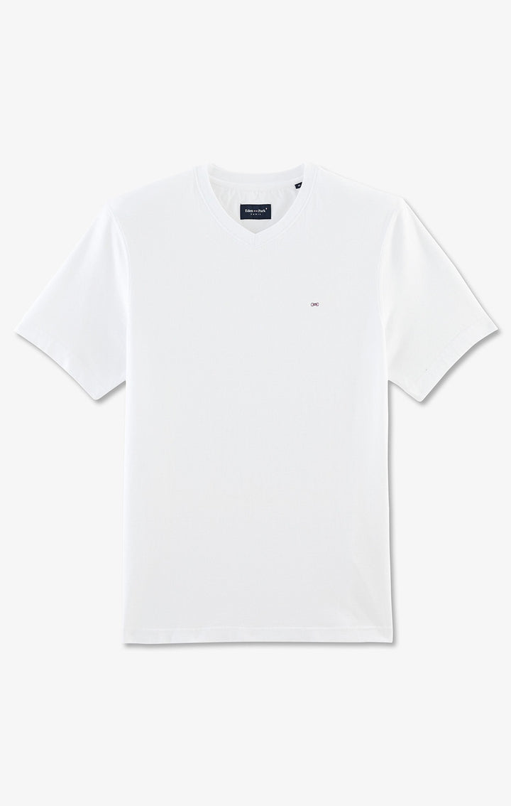 T-shirt blanc col V à manches courtes