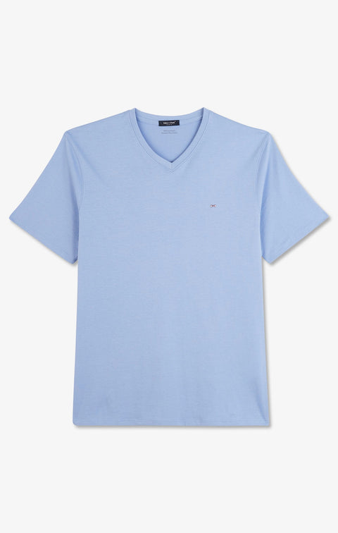 V-neck blue light pima cotton t-shirt - Image 2