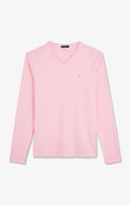 T-shirt rose col V à manches longues