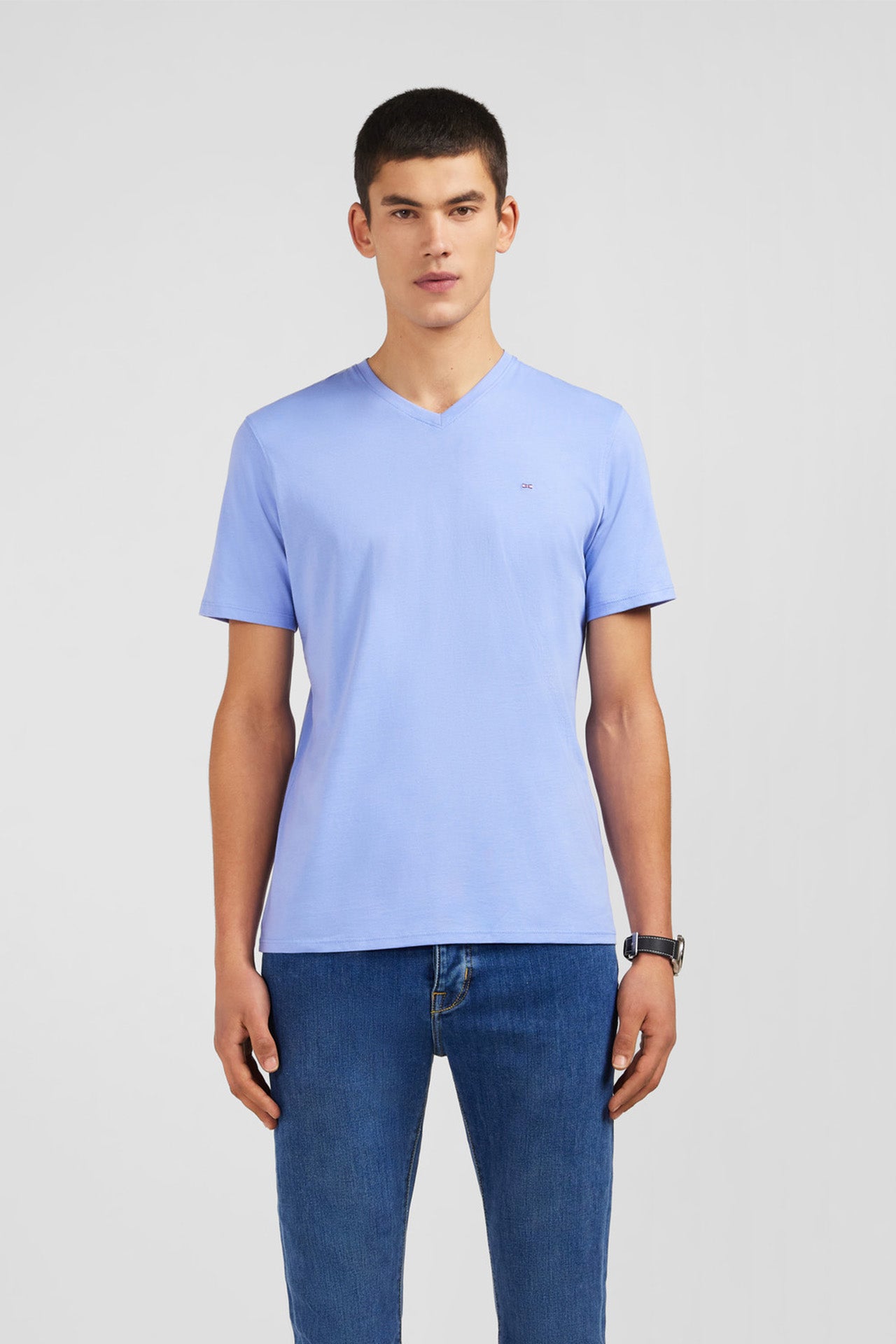 V-neck blue light pima cotton t-shirt