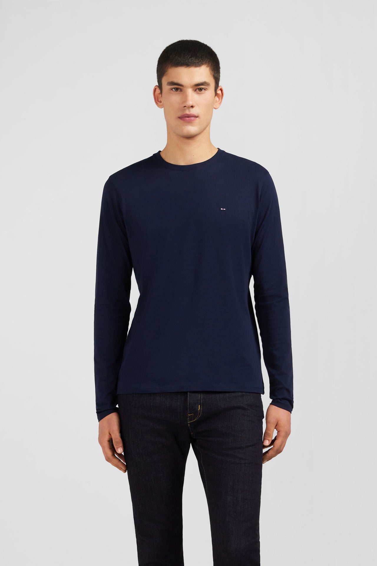 T-shirt bleu marine col rond à manches longues